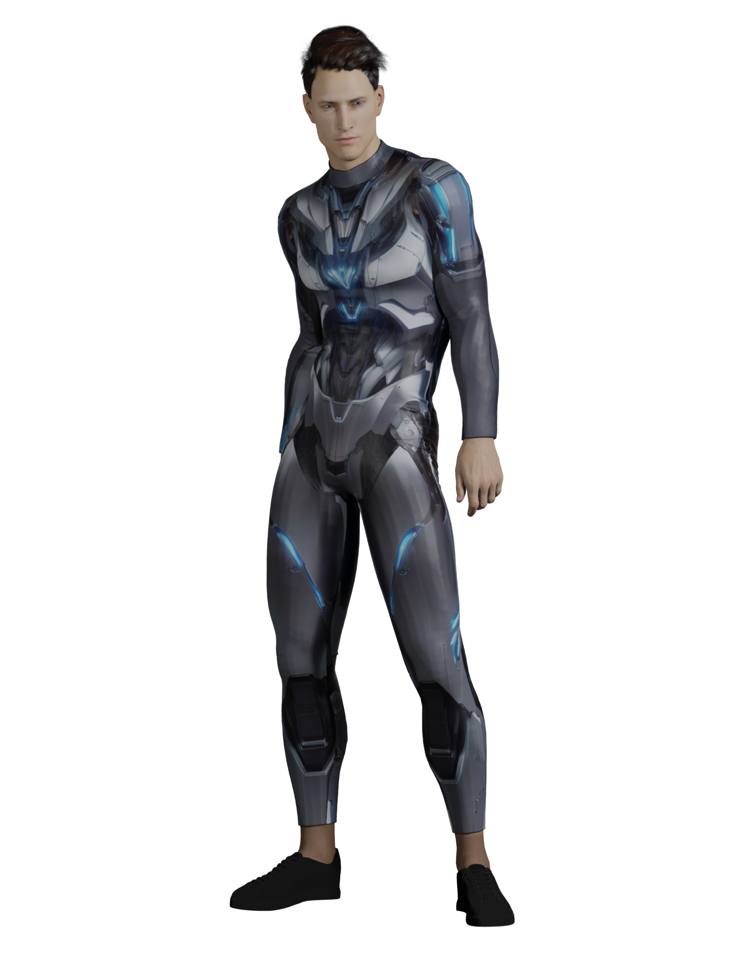 HAUTICO Futuristic Cyborg Armor Costume for Men, Blue Rave Party Outfit Men, Halloween Superhero Costume, Handmade Gift A168M