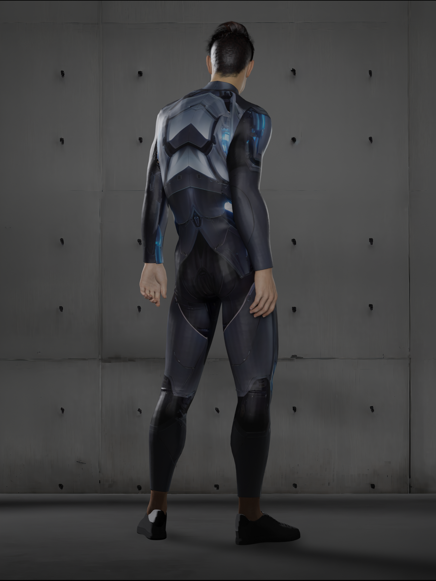 HAUTICO Futuristic Cyborg Armor Costume for Men, Blue Rave Party Outfit Men, Halloween Superhero Costume, Handmade Gift A168M