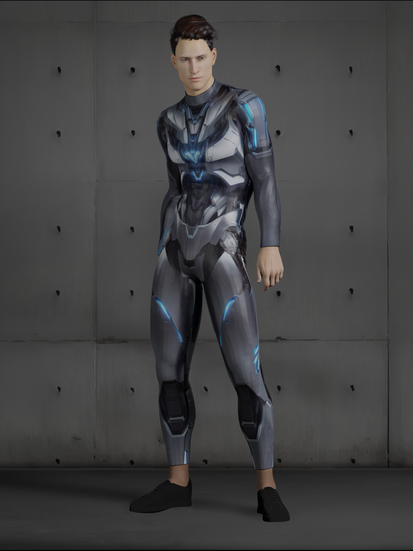 HAUTICO Futuristic Cyborg Armor Costume for Men, Blue Rave Party Outfit Men, Halloween Superhero Costume, Handmade Gift A168M