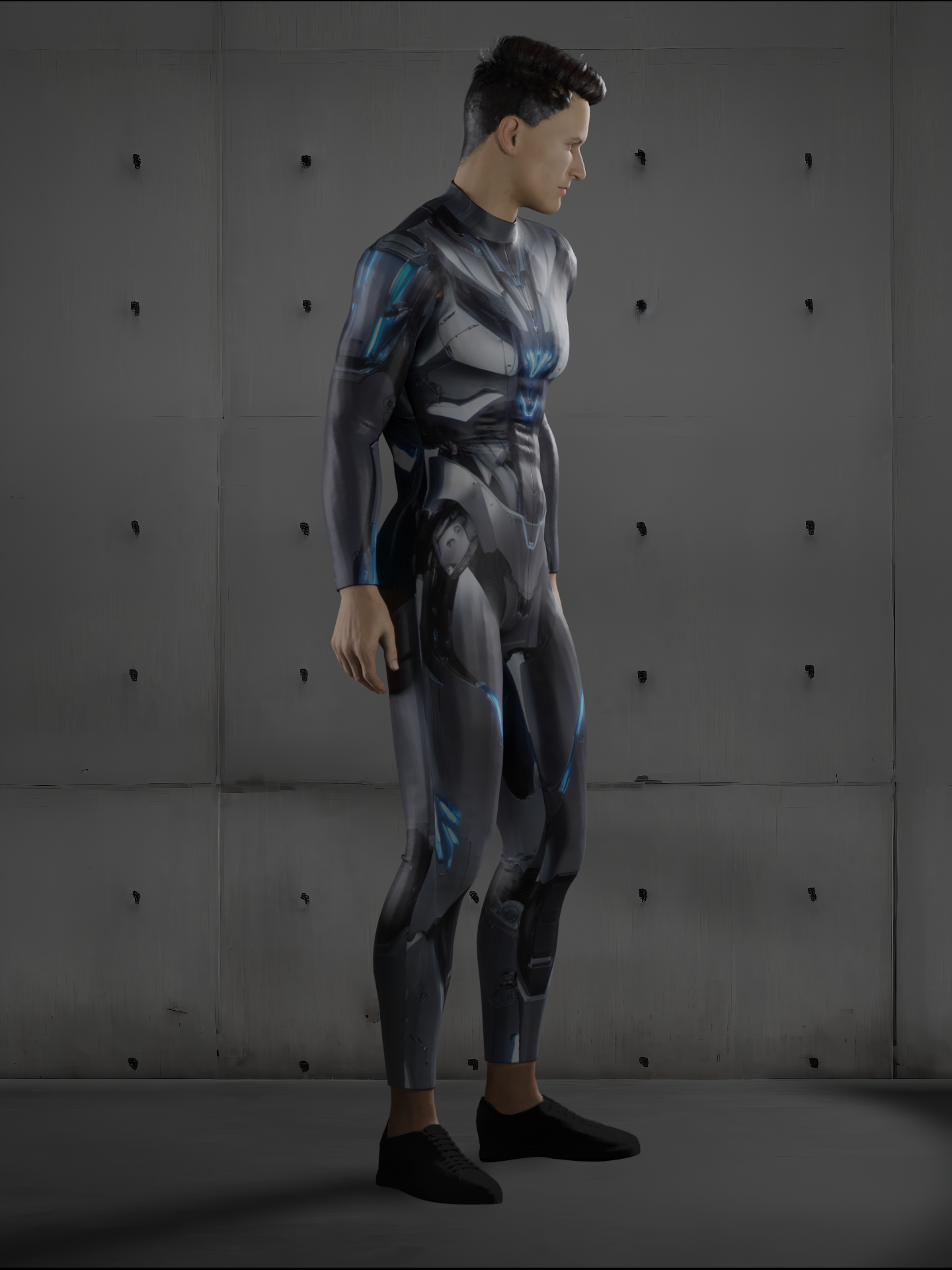 HAUTICO Futuristic Cyborg Armor Costume for Men, Blue Rave Party Outfit Men, Halloween Superhero Costume, Handmade Gift A168M