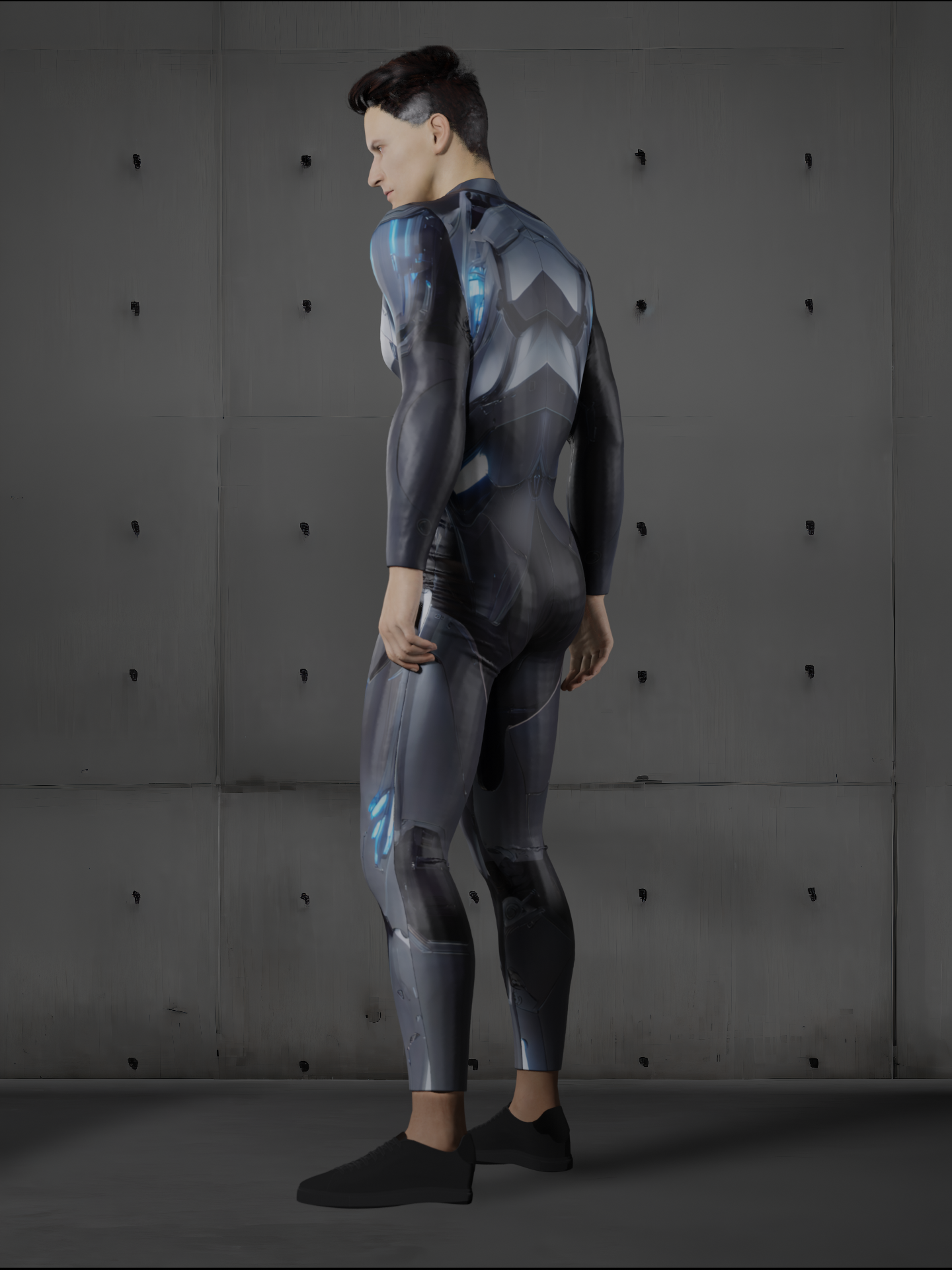 HAUTICO Futuristic Cyborg Armor Costume for Men, Blue Rave Party Outfit Men, Halloween Superhero Costume, Handmade Gift A168M