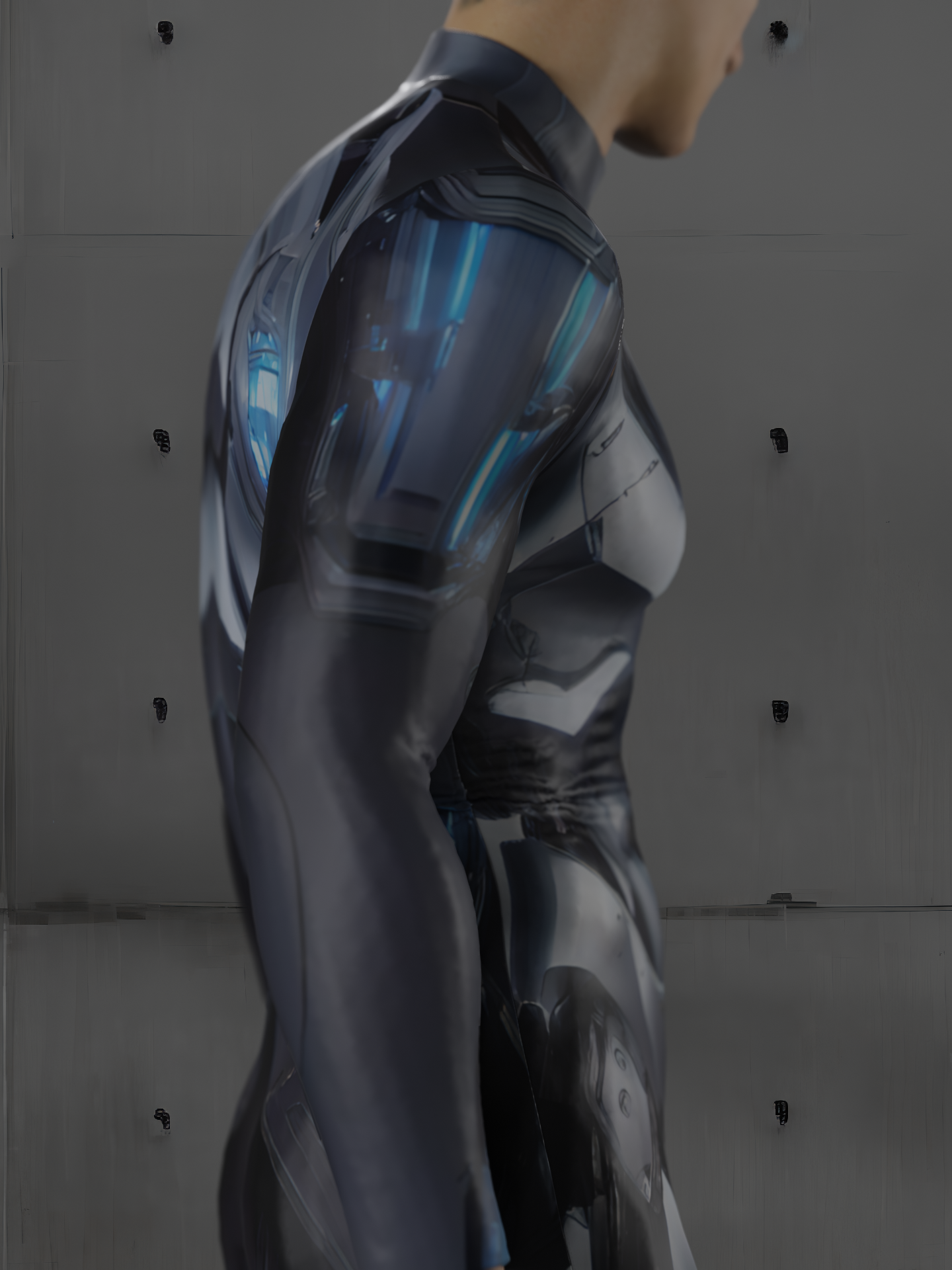 HAUTICO Futuristic Cyborg Armor Costume for Men, Blue Rave Party Outfit Men, Halloween Superhero Costume, Handmade Gift A168M