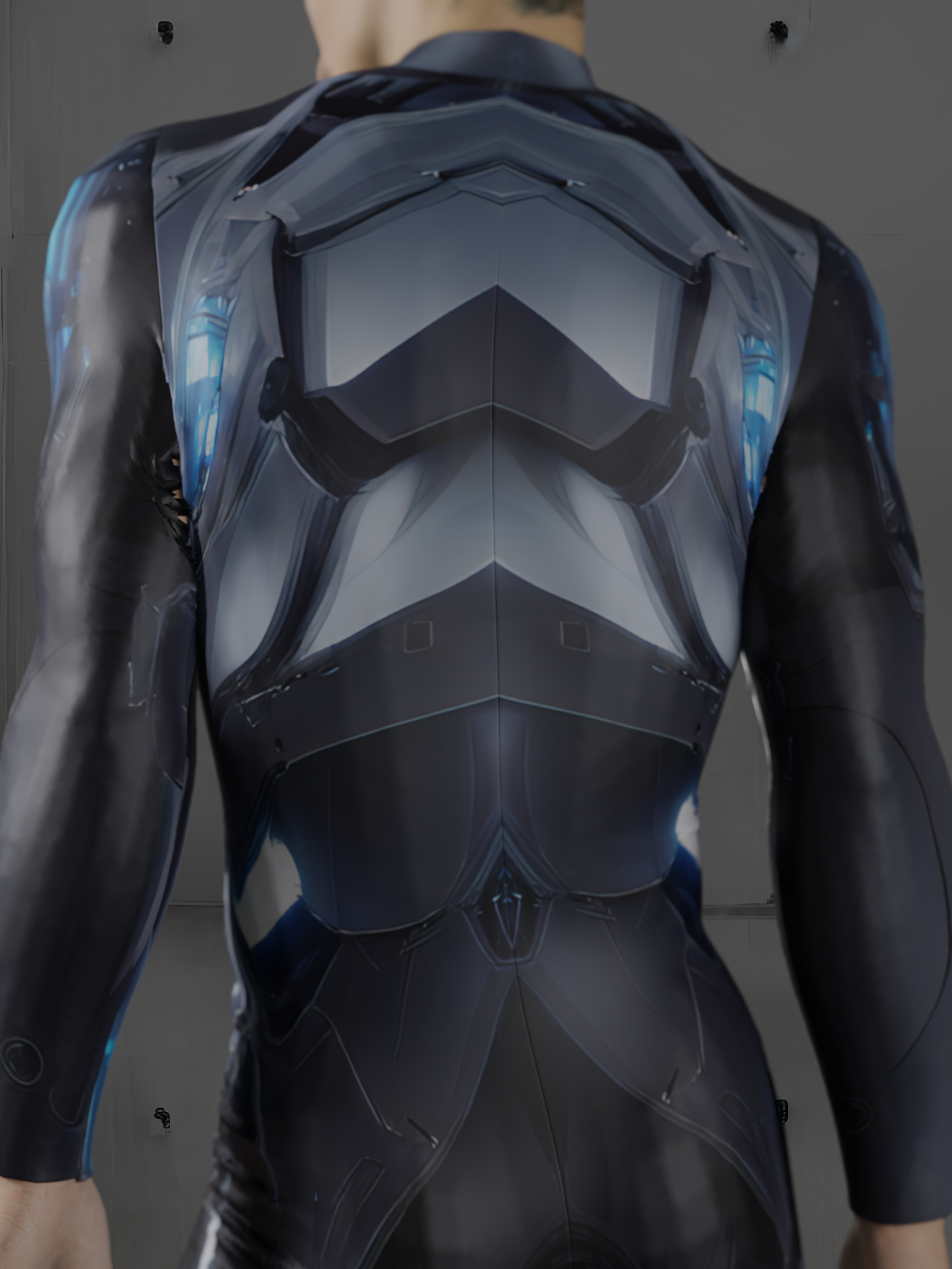 HAUTICO Futuristic Cyborg Armor Costume for Men, Blue Rave Party Outfit Men, Halloween Superhero Costume, Handmade Gift A168M