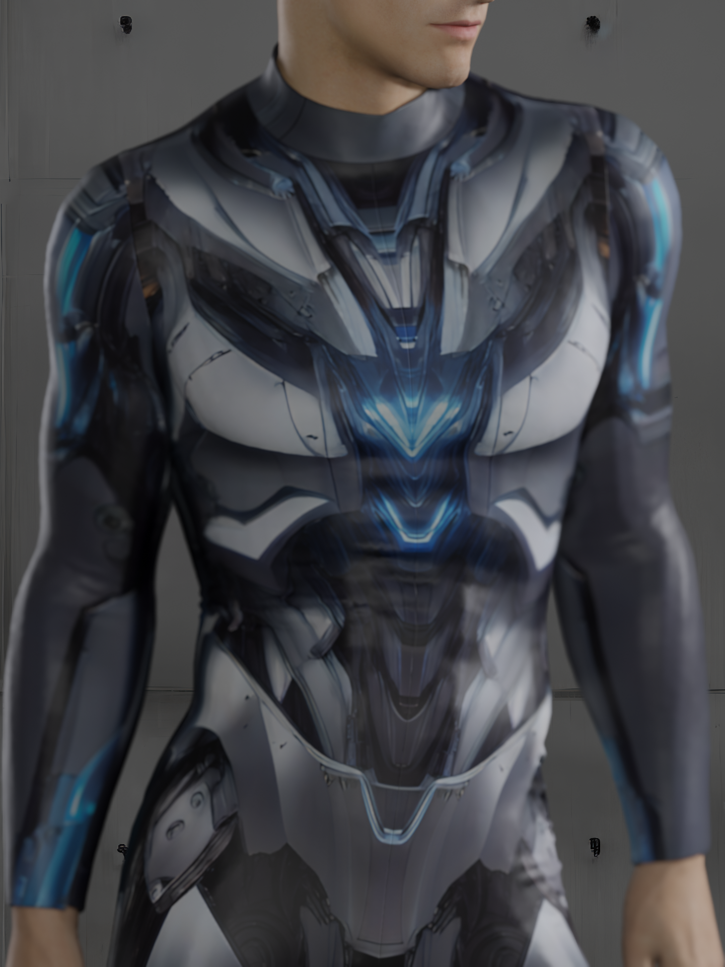 HAUTICO Futuristic Cyborg Armor Costume for Men, Blue Rave Party Outfit Men, Halloween Superhero Costume, Handmade Gift A168M