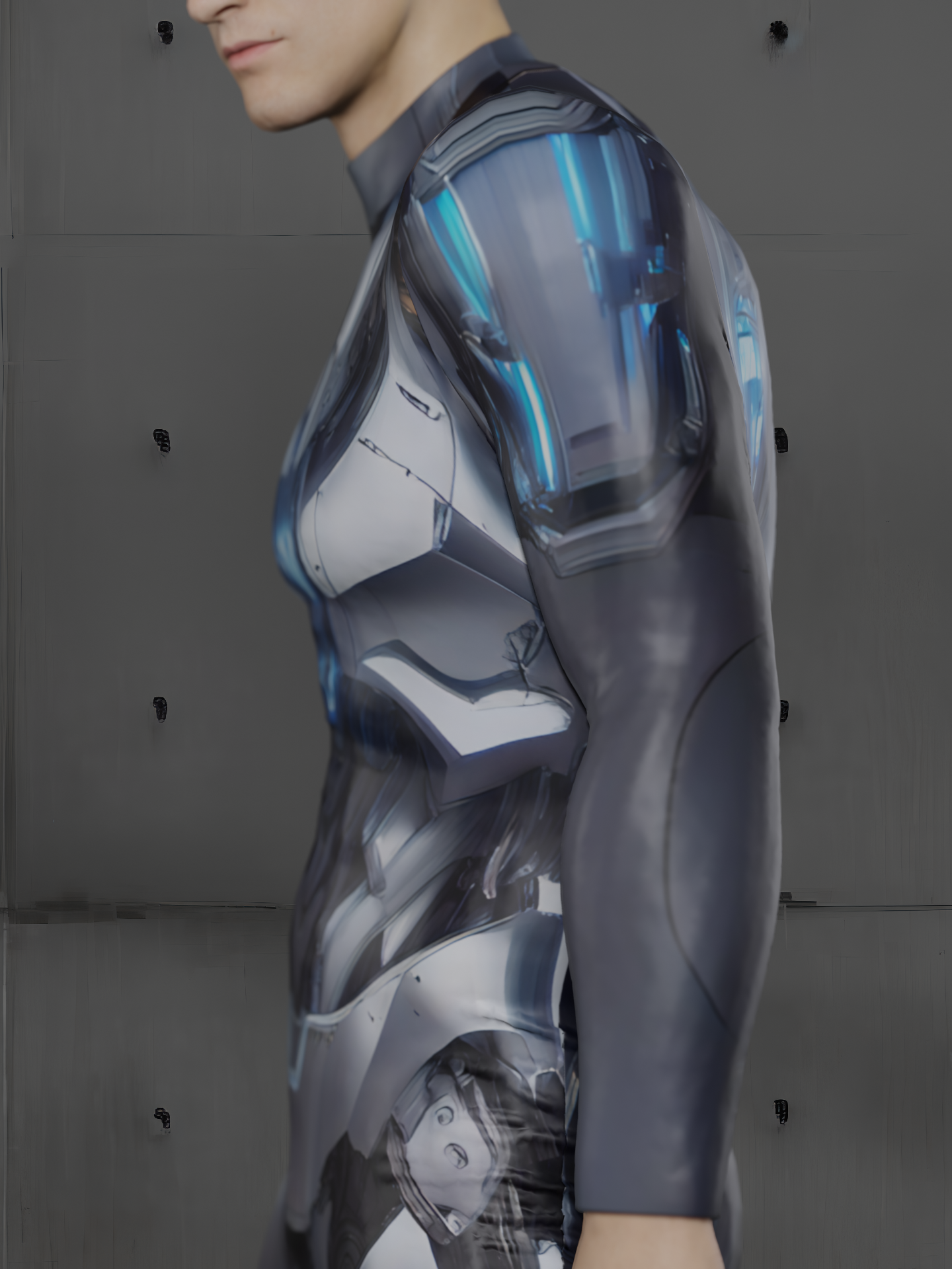 HAUTICO Futuristic Cyborg Armor Costume for Men, Blue Rave Party Outfit Men, Halloween Superhero Costume, Handmade Gift A168M