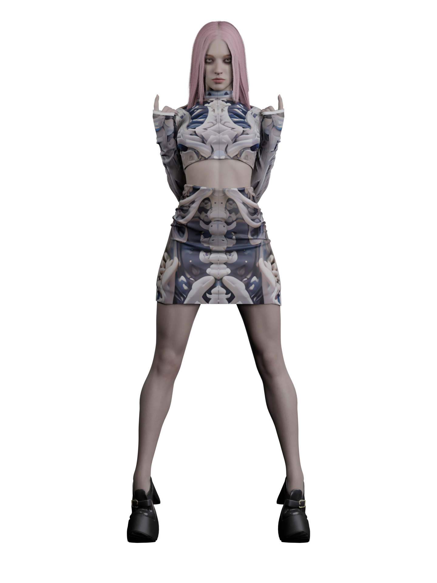 Rave Party Skeleton Crop Top Set for Women (Custom Fit Available), Burning Man Clothing, Outfit for Music Festivals, D13