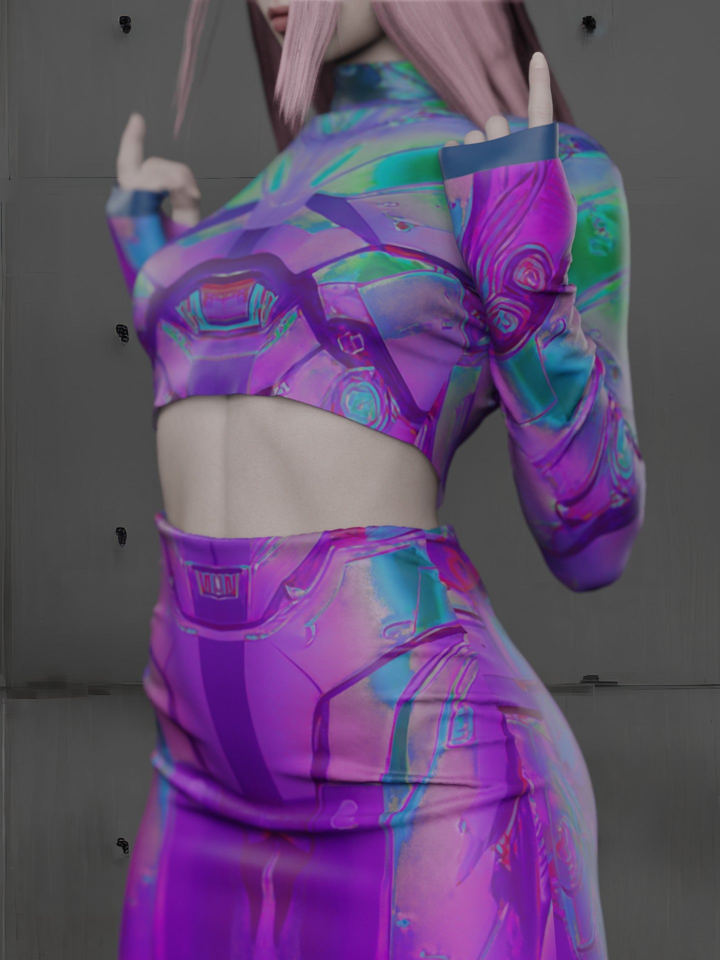 Rave Party Cyber Neon Light Crop Top Set for Women (Custom Fit Available), Burning Man Clothing, Outfit for Music Festivals, D20