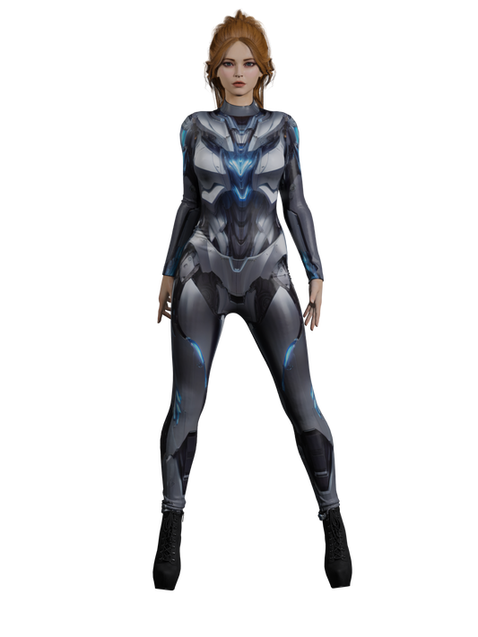Halloween Grey Blue Cyber Armor Costume for Women (Custom Fit Available), Cyberpunk Rave Party Outfit, Burning Man clothing A168