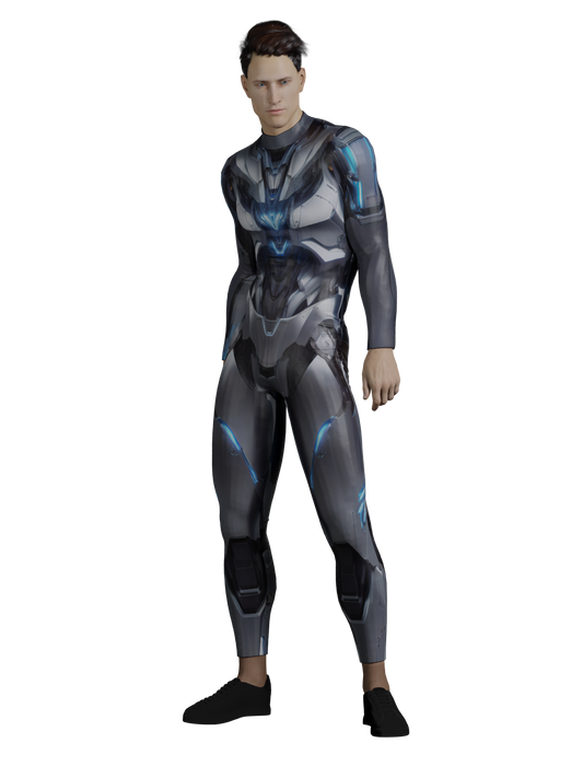 HAUTICO Futuristic Cyborg Armor Costume for Men, Blue Rave Party Outfit Men, Halloween Superhero Costume, Handmade Gift A168M