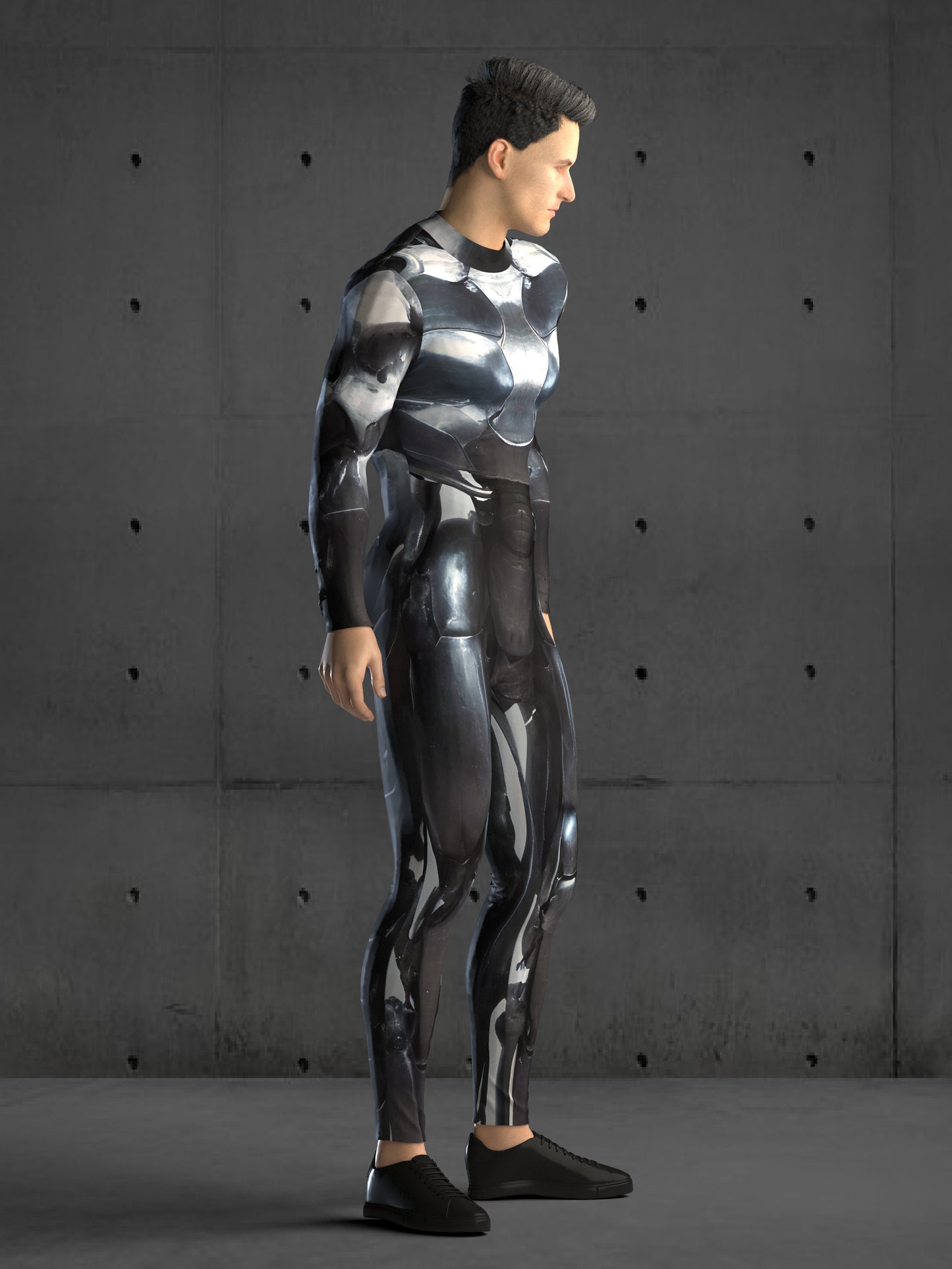 Black and Silver Space Armor Costume Men (Custom Fit Available), Rave Costume Men, Festival Bodysuit, Halloween Armor Costume, A146M