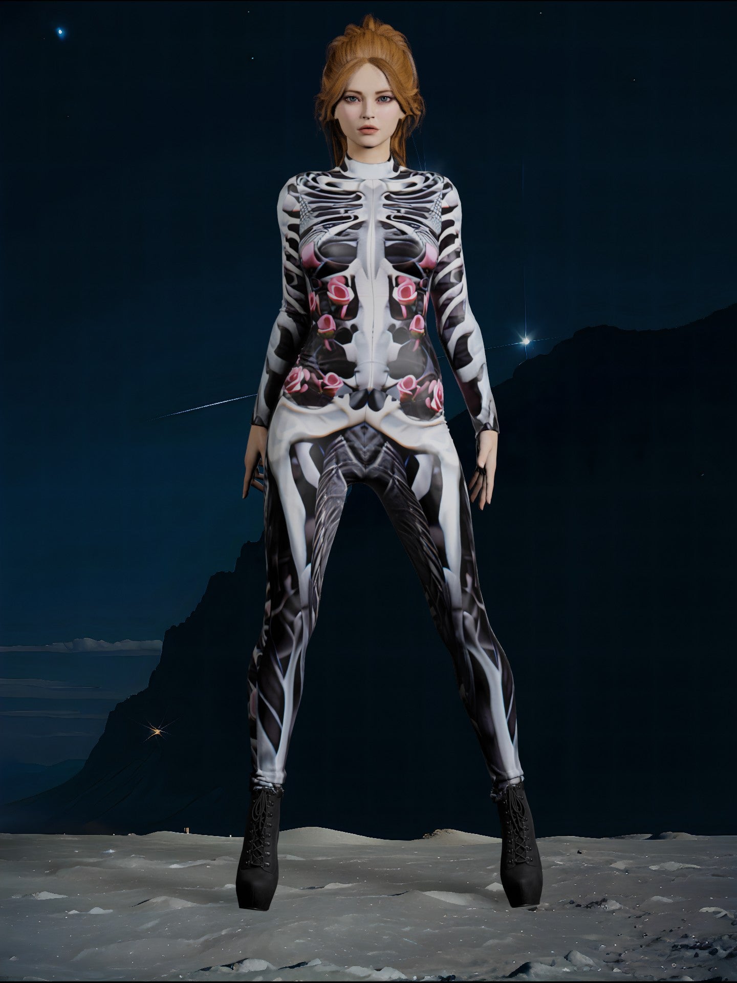 Halloween Abstract Skeleton Costume, Futuristic Rave Outfit for Parties and Carnival A217