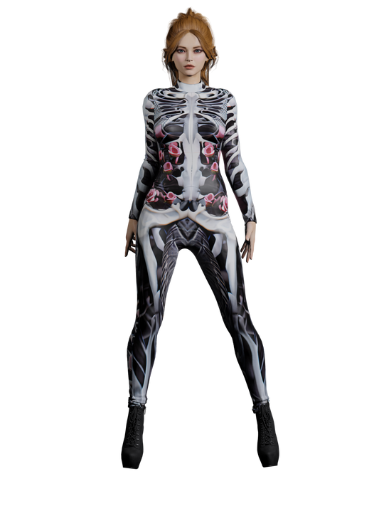 Halloween Abstract Skeleton Costume, Futuristic Rave Outfit for Parties and Carnival A217