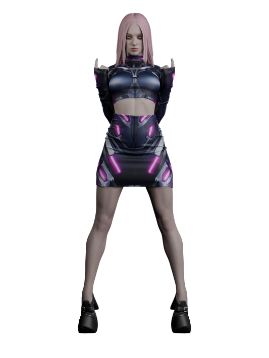 Rave Party Blue Cyber Outfit for Women (Custom Fit Available), Burning Man Clothing, Crop Top Set for Music Festivals, D18