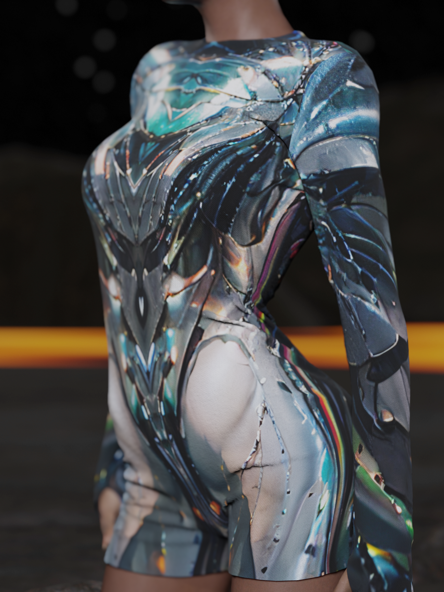 Crystal Light Line Dancing Bodysuit, Rave Festival Outfit, Long Sleeves and Shorts One Piece G296