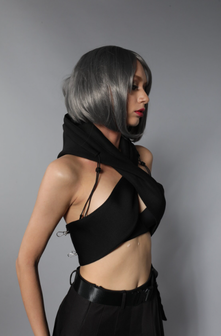 Festival Hood Top, Black Hooded Top, Tactical Clothing, Hooded Shrug, Cyber Fashion, Black Crop Top, EDC Top, Rave